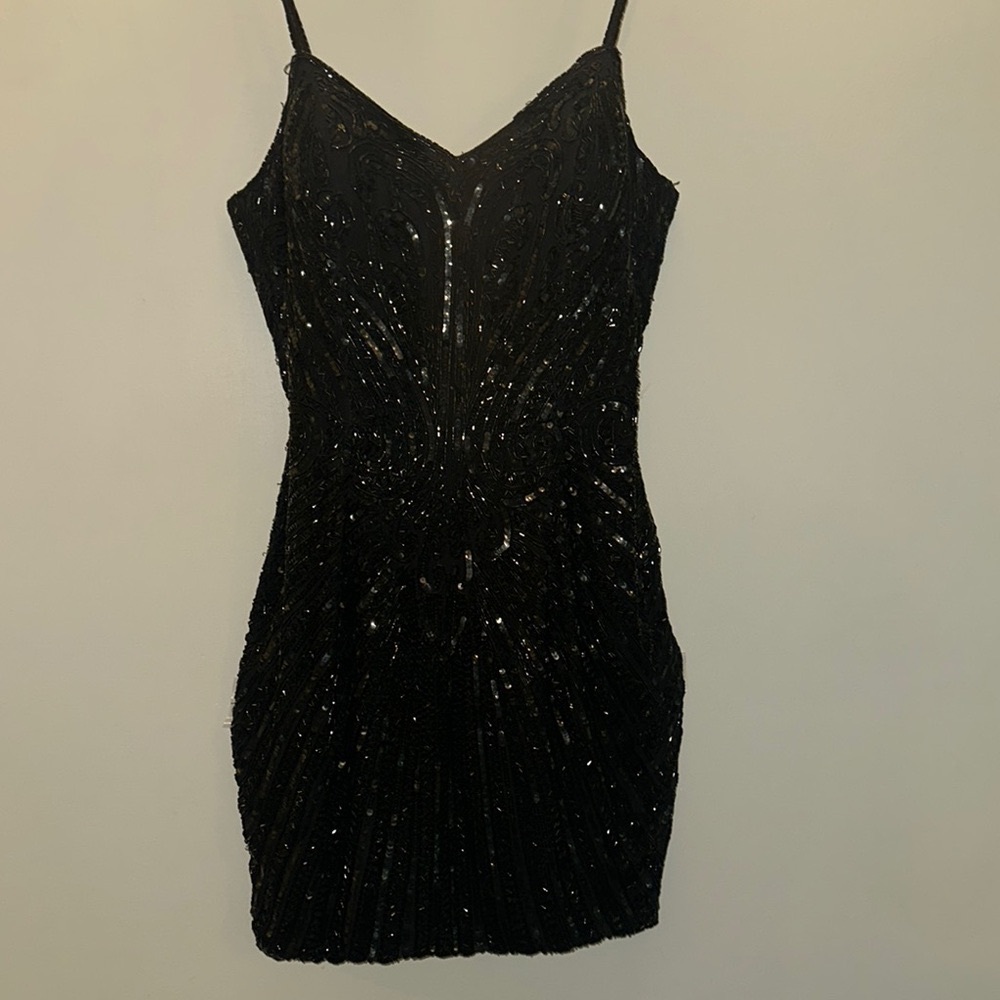 Beaded Black Mini Dress